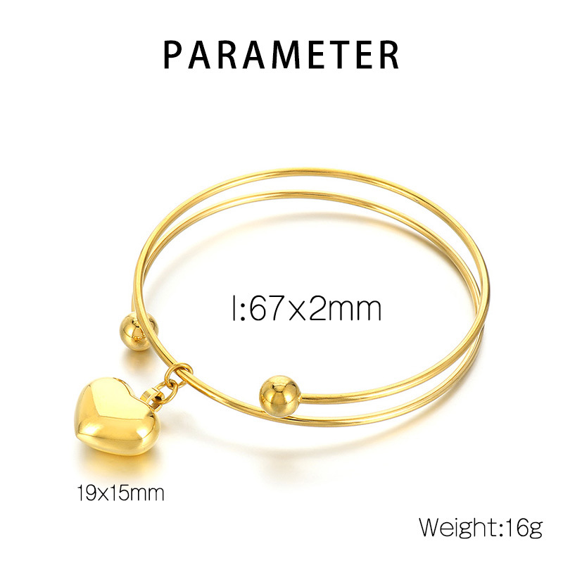 Cute Heart Shape Stainless Steel 18K Gold Plated Bangle In Bulk display picture 1