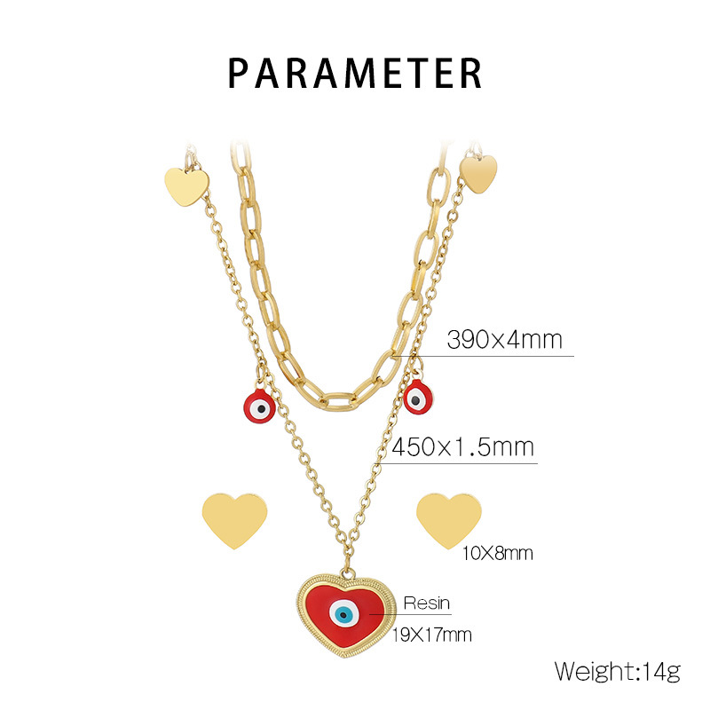 Stainless Steel Titanium Steel 18K Gold Plated Streetwear Enamel Plating Heart Shape Layered Necklaces display picture 1