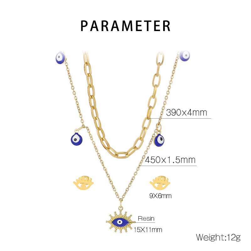 Titanium Steel 18K Gold Plated Streetwear Stoving Varnish Eye Layered Necklaces display picture 1