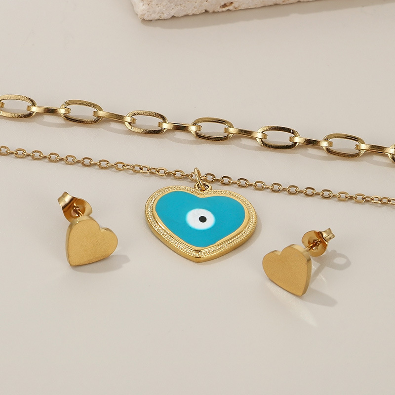Stainless Steel Titanium Steel 18K Gold Plated Streetwear Enamel Plating Heart Shape Layered Necklaces display picture 8