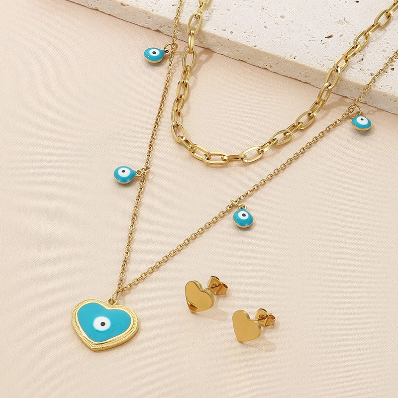 Stainless Steel Titanium Steel 18K Gold Plated Streetwear Enamel Plating Heart Shape Layered Necklaces display picture 10