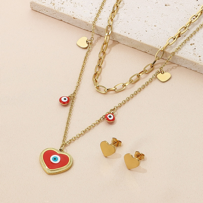 Stainless Steel Titanium Steel 18K Gold Plated Streetwear Enamel Plating Heart Shape Layered Necklaces display picture 11