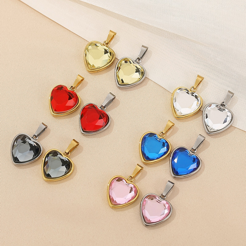 1 Piece Stainless Steel Zircon 18K Gold Plated Heart Shape Polished Pendant display picture 5