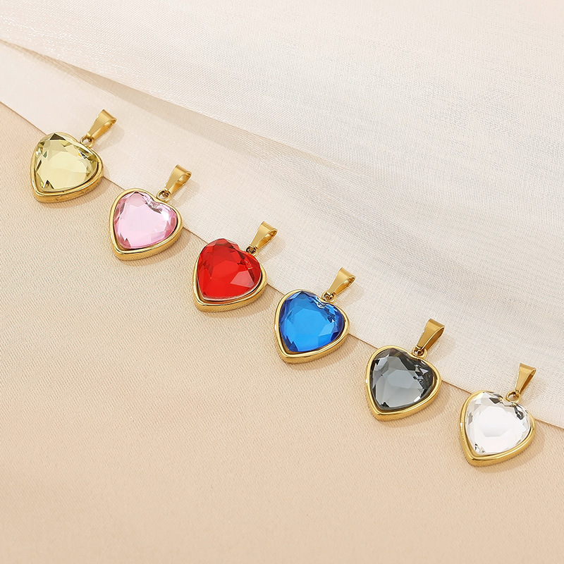1 Piece Stainless Steel Zircon 18K Gold Plated Heart Shape Polished Pendant display picture 7