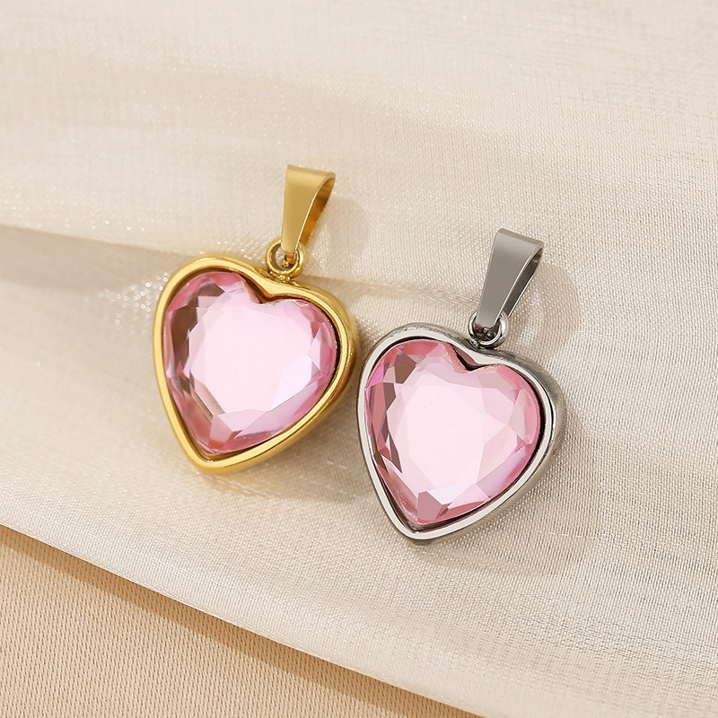 1 Piece Stainless Steel Zircon 18K Gold Plated Heart Shape Polished Pendant display picture 13