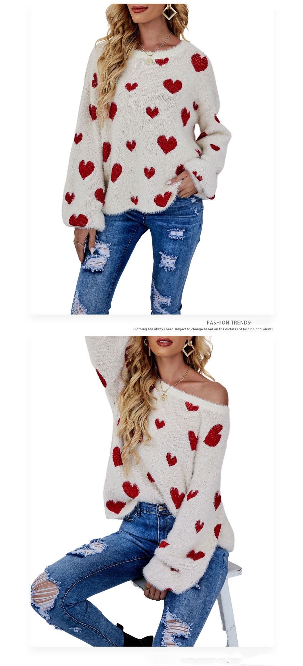 Women's Sweater Long Sleeve Sweaters & Cardigans Rib-knit Streetwear Heart Shape display picture 3