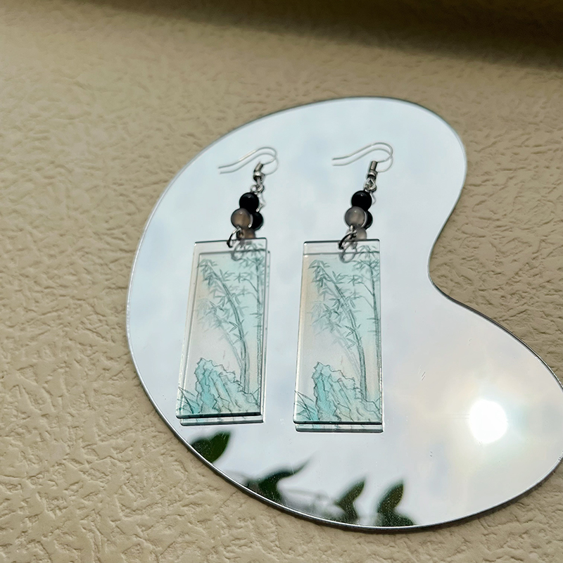 1 Pair Simple Style Commute Bamboo Flower Printing Polishing Arylic Silver Plated Drop Earrings display picture 10