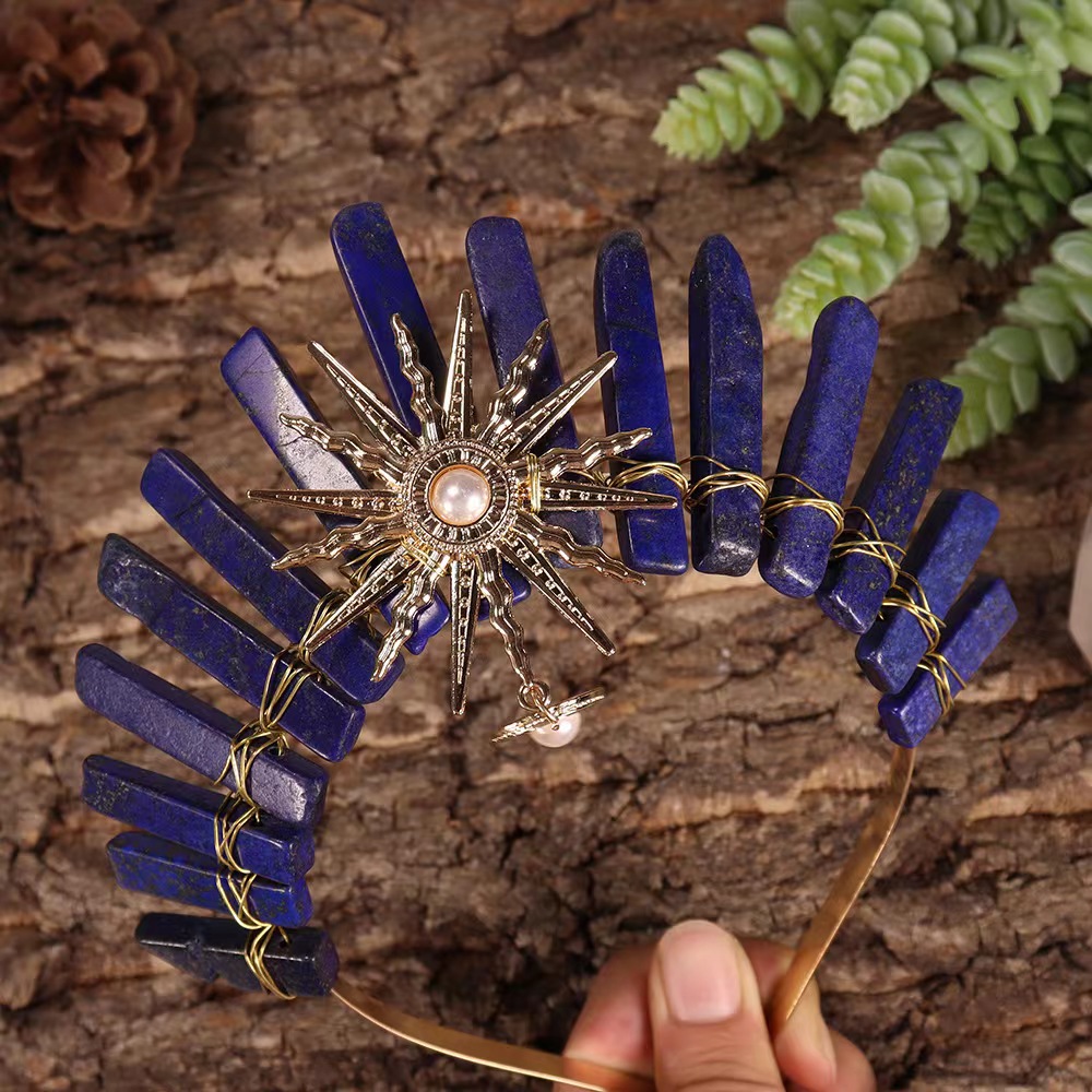 امرأة زفافي النمط العرقي هندسي الشمس كريستال صنع يدوي تاج display picture 20