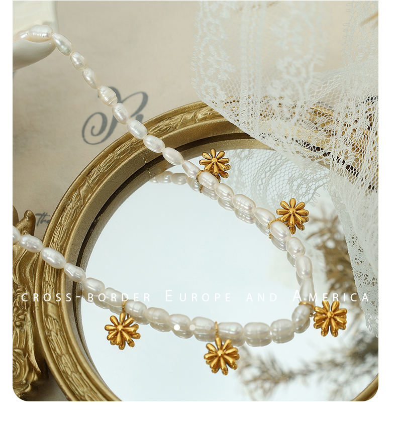 Elegant Chrysanthemum Freshwater Pearl Titanium Steel Beaded Plating 18k Gold Plated Necklace display picture 9