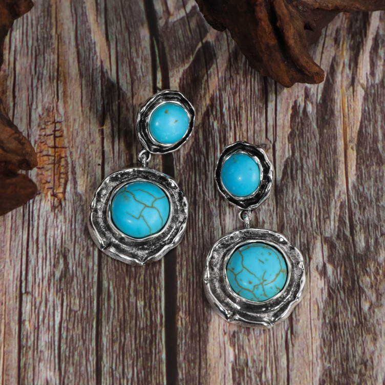 1 Pair Retro Solid Color Inlay Alloy Turquoise Drop Earrings display picture 2
