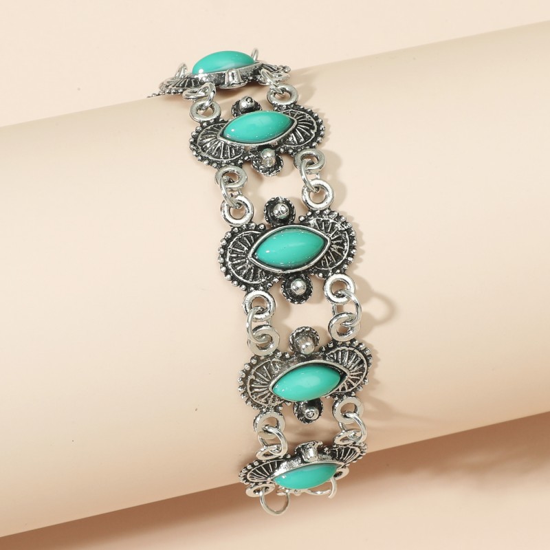 Ethnic Style Color Block Alloy Inlay Turquoise Women's Bracelets display picture 5