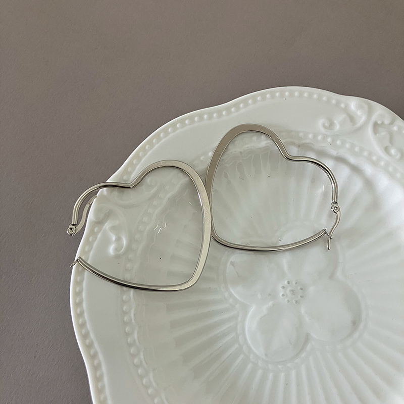 1 Pair Casual Romantic Simple Style Heart Shape 304 Stainless Steel Hoop Earrings display picture 3
