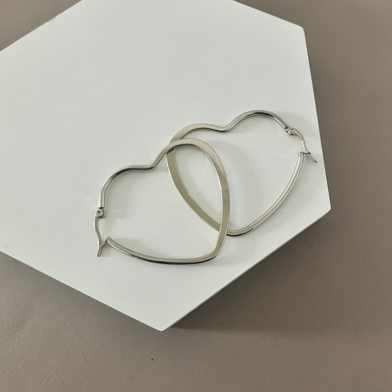 1 Pair Casual Romantic Simple Style Heart Shape 304 Stainless Steel Hoop Earrings display picture 4