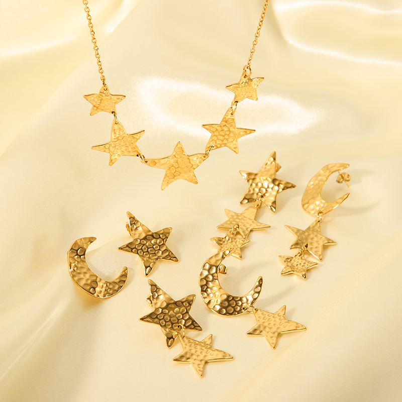 304 Stainless Steel 18K Gold Plated IG Style Nordic Style African Style Polishing Plating Metal Star Moon Pendant Necklace display picture 2