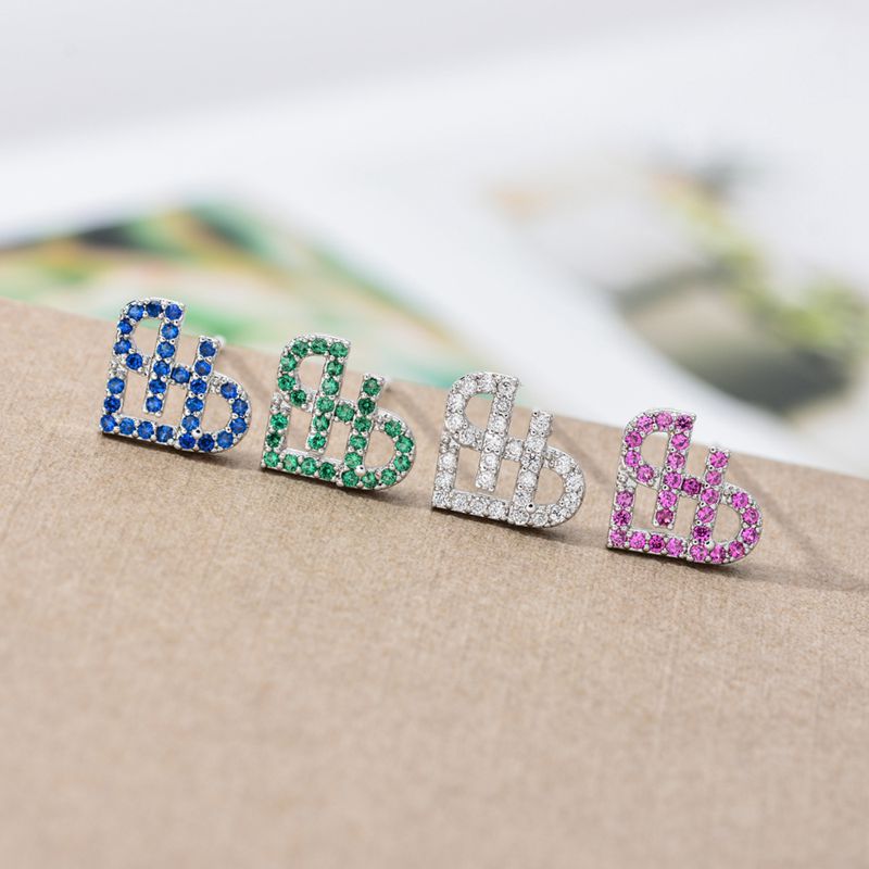 1 Pair Sweet Simple Style Heart Shape Plating Inlay Copper Zircon White Gold Plated Ear Studs display picture 2