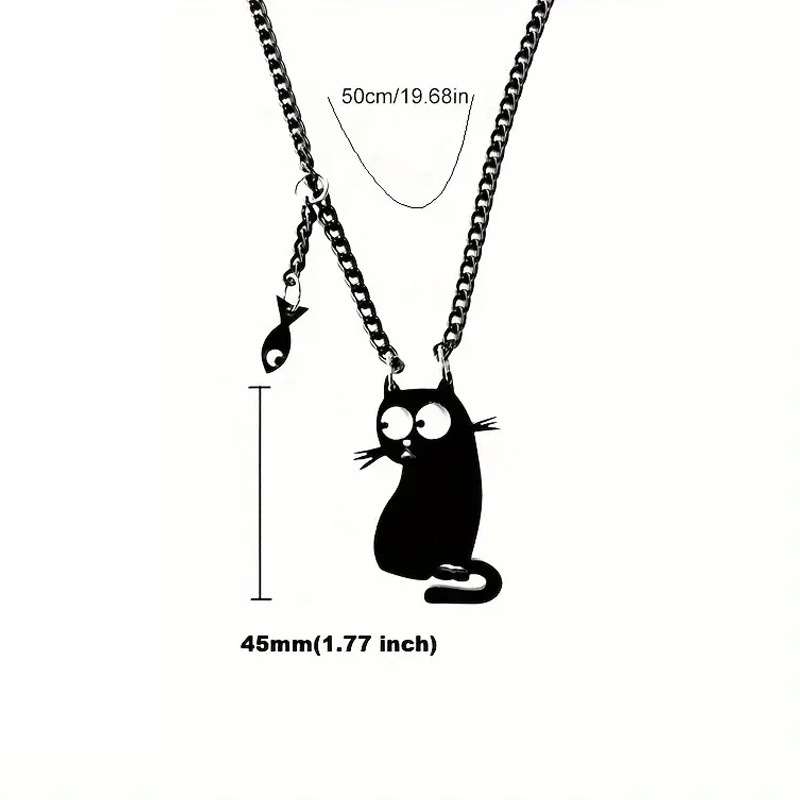 304 Stainless Steel Vacuum Vapor Plating Black Cute Cat Fish Pendant Necklace display picture 1
