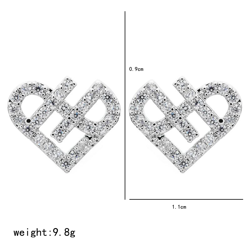 1 Pair Sweet Simple Style Heart Shape Plating Inlay Copper Zircon White Gold Plated Ear Studs display picture 4