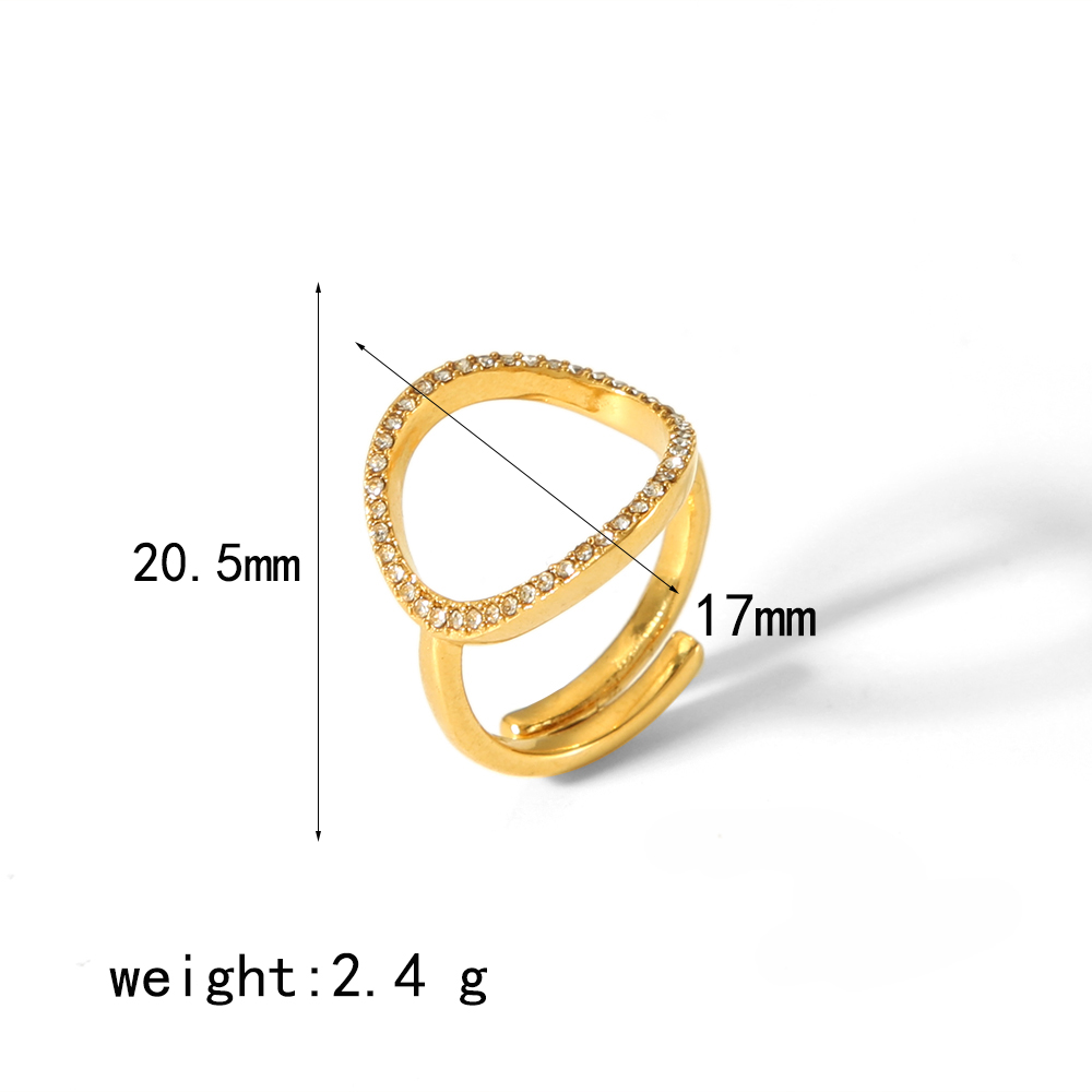 304 Stainless Steel 18K Gold Plated Retro Polishing Plating Inlay Circle Zircon Rings display picture 7