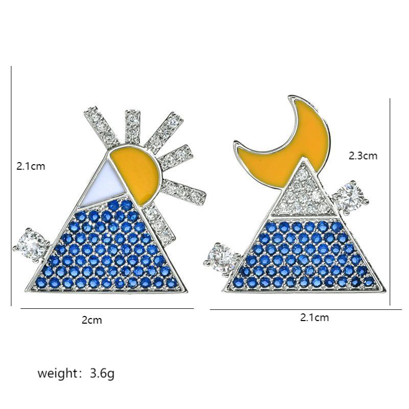 1 Pair Cartoon Style Sun Moon Enamel Plating Inlay Copper Zircon White Gold Plated Ear Studs display picture 4