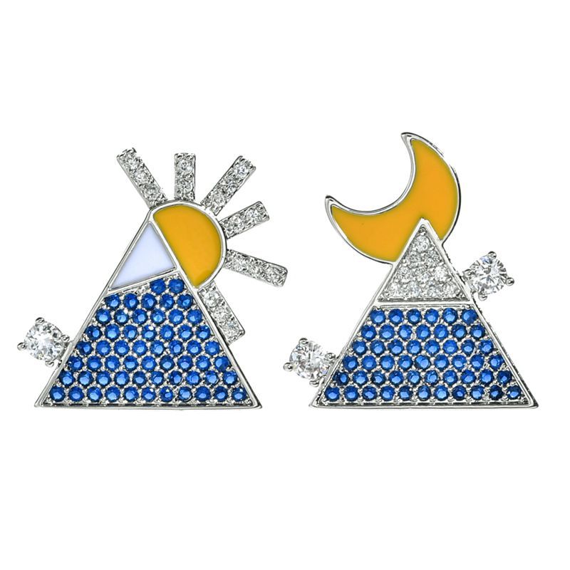 1 Pair Cartoon Style Sun Moon Enamel Plating Inlay Copper Zircon White Gold Plated Ear Studs display picture 6