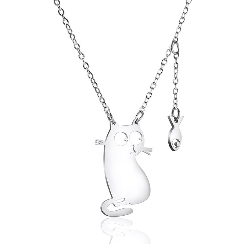 304 Stainless Steel Vacuum Vapor Plating Black Cute Cat Fish Pendant Necklace display picture 4