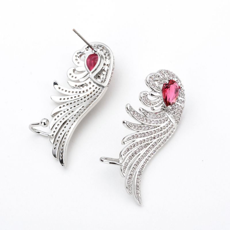 1 Pair Luxurious Wings Plating Inlay Copper Zircon White Gold Plated Ear Studs display picture 1