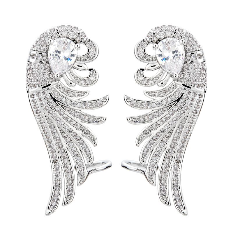 1 Pair Glam Luxurious Wings Plating Inlay Copper Zircon 18K Gold Plated Ear Studs display picture 2