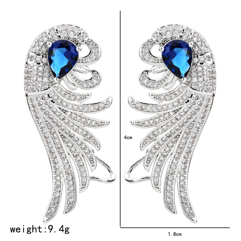 1 Pair Luxurious Wings Plating Inlay Copper Zircon White Gold Plated Ear Studs display picture 3