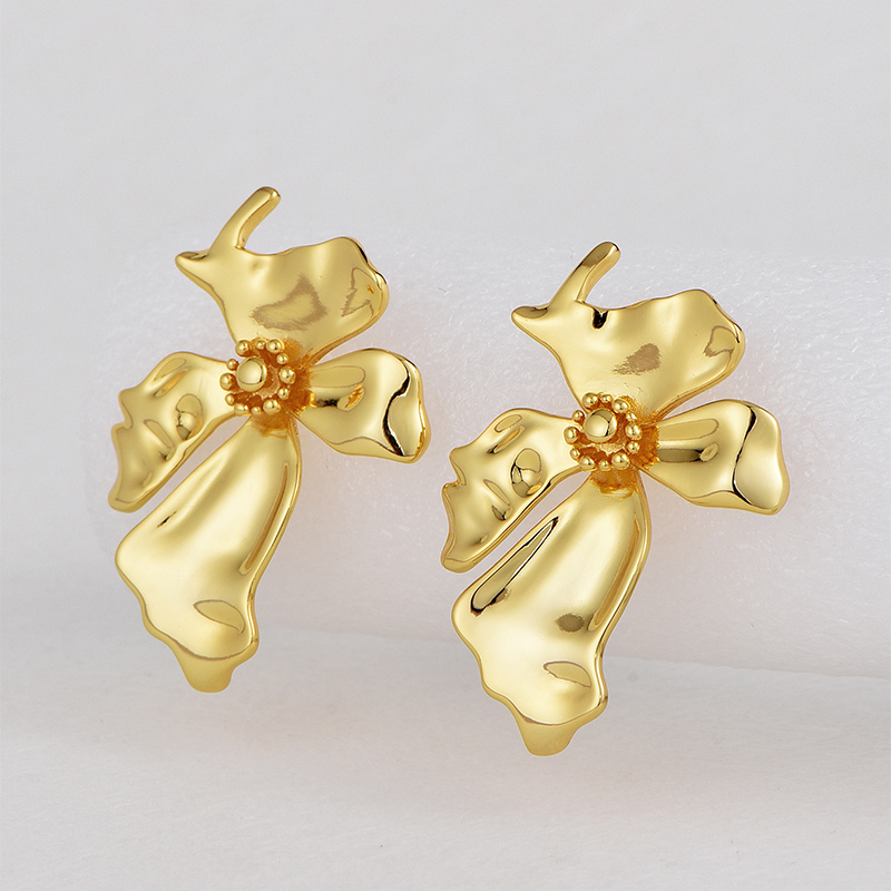 1 Pair Lady Flower Plating Copper 18k Gold Plated Ear Studs display picture 2