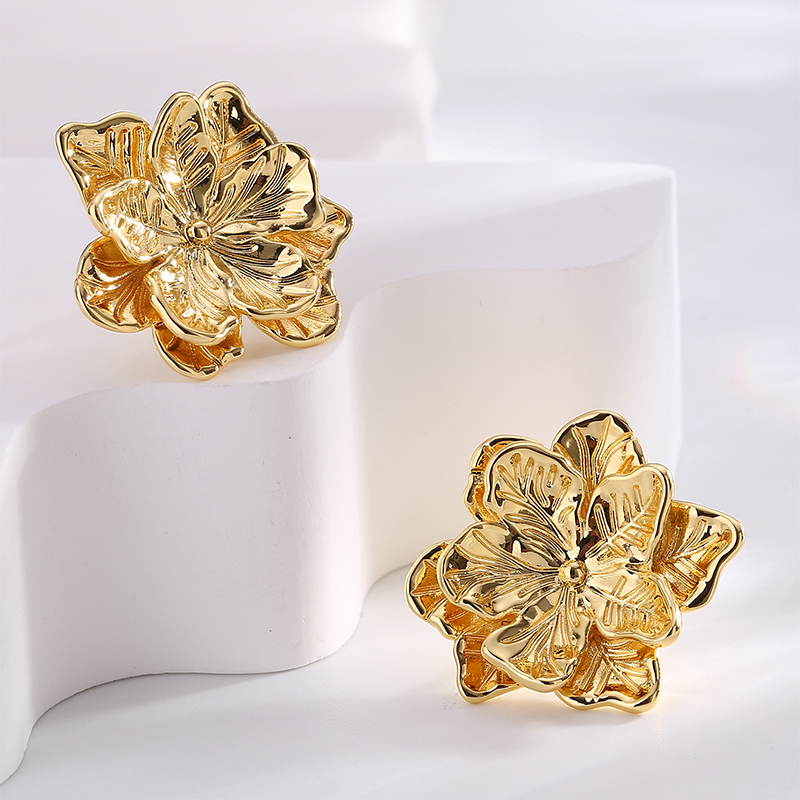 1 Pair Lady Flower Plating Copper 18k Gold Plated Ear Studs display picture 5