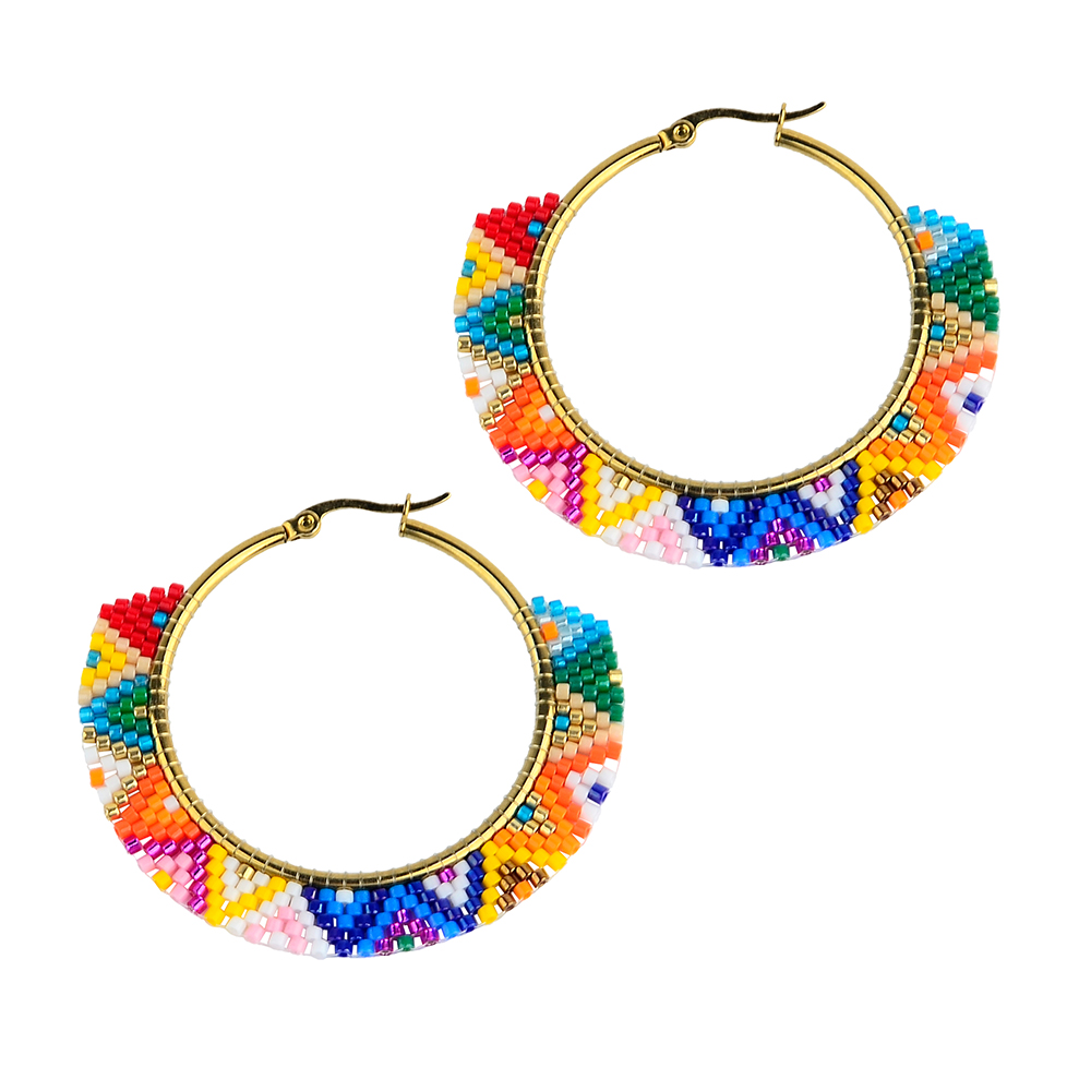 1 Piece Ethnic Style Bohemian Roman Style Round 304 Stainless Steel Glass 18K Gold Plated Hoop Earrings display picture 1