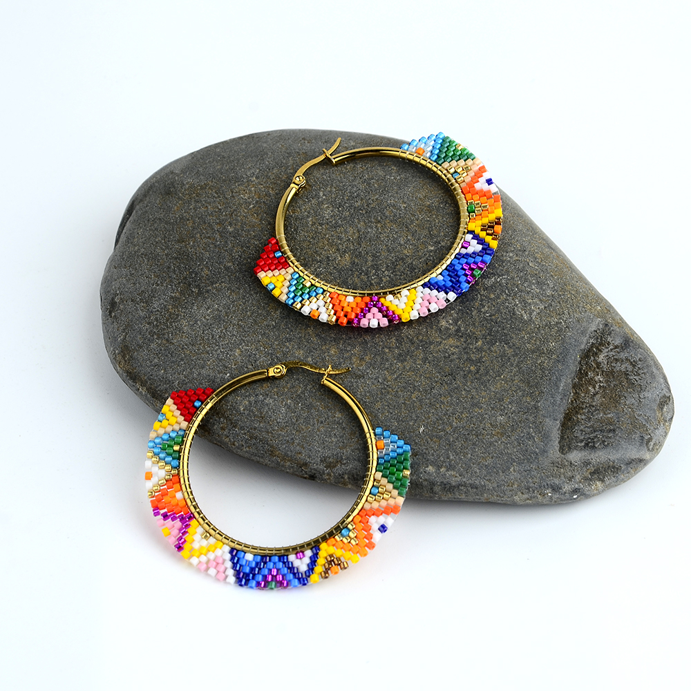 1 Piece Ethnic Style Bohemian Roman Style Round 304 Stainless Steel Glass 18K Gold Plated Hoop Earrings display picture 6