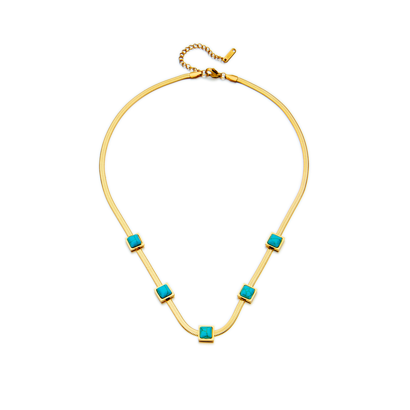 304 Stainless Steel 18K Gold Plated Vintage Style Plating Solid Color Turquoise Necklace display picture 1