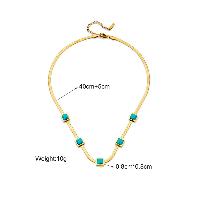 304 Stainless Steel 18K Gold Plated Vintage Style Plating Solid Color Turquoise Necklace display picture 2