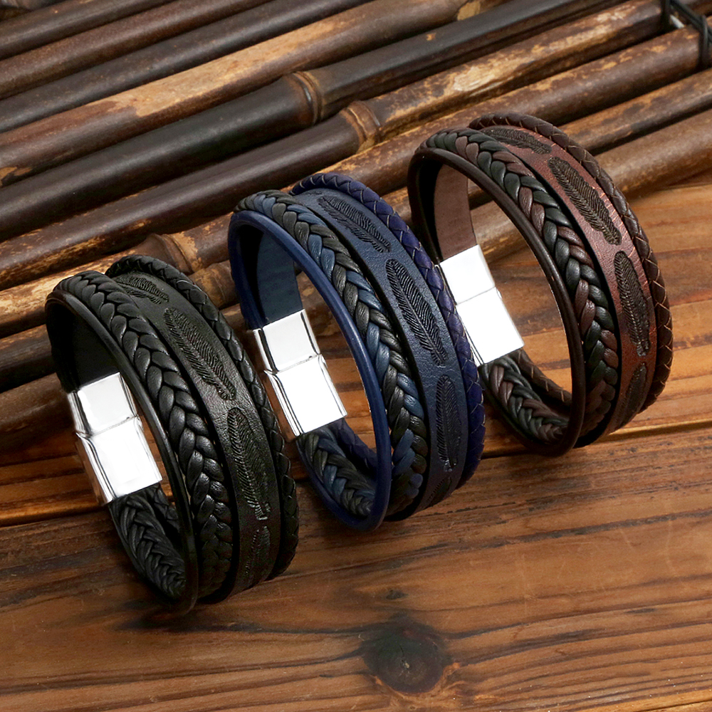 Classic Style Solid Color Pu Leather Alloy Men's Bracelets display picture 1