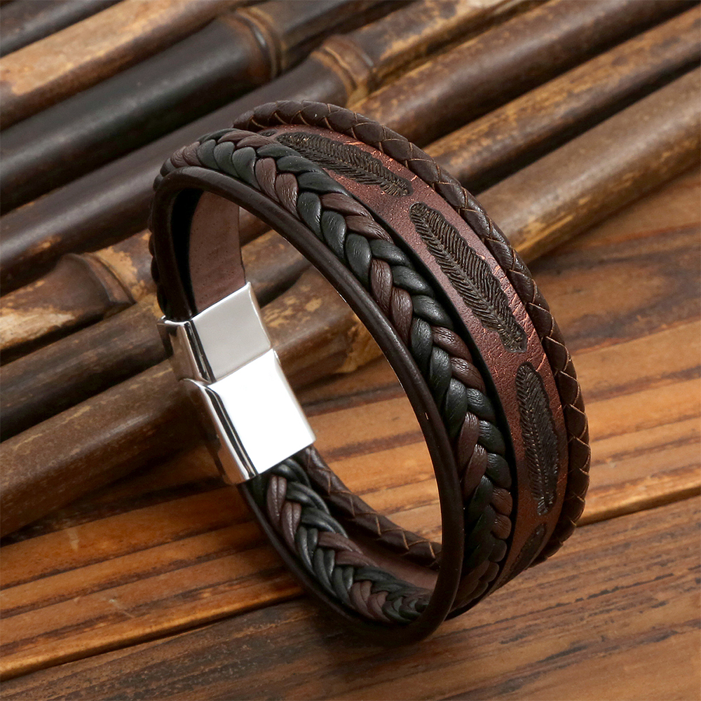 Classic Style Solid Color Pu Leather Alloy Men's Bracelets display picture 3