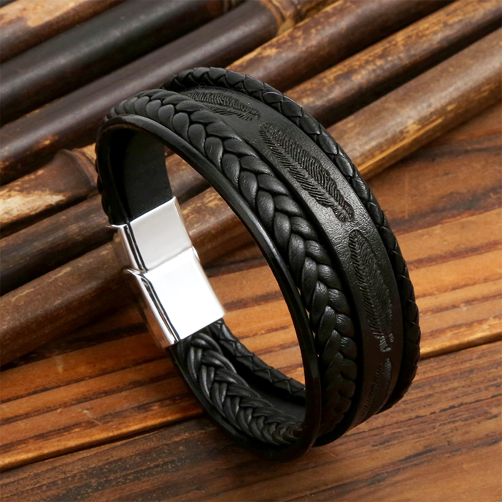 Classic Style Solid Color Pu Leather Alloy Men's Bracelets display picture 2