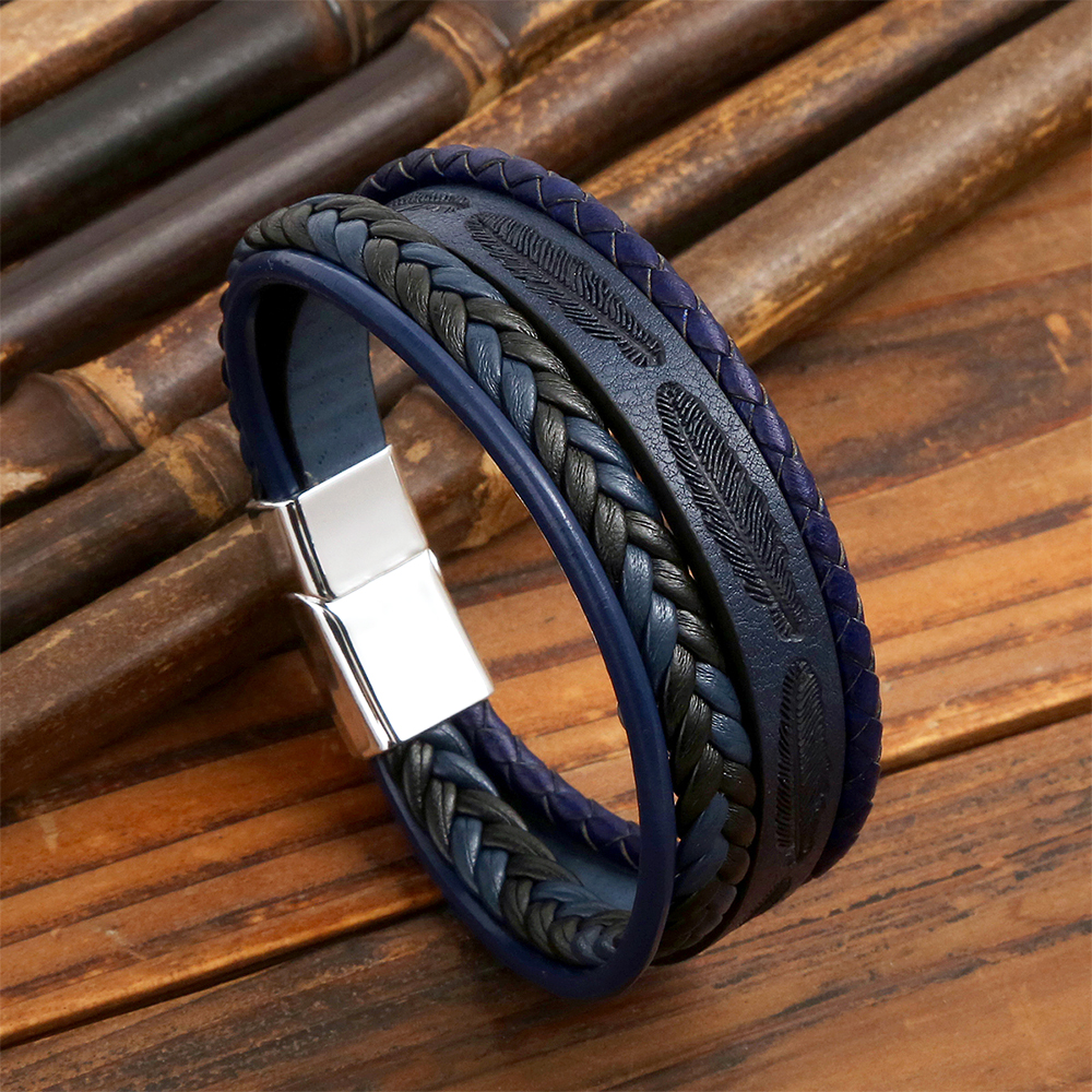 Classic Style Solid Color Pu Leather Alloy Men's Bracelets display picture 4