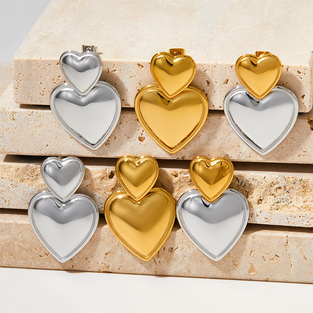1 Pair Simple Style Heart Shape Polishing Plating 304 Stainless Steel 16K Gold Plated White Gold Plated Gold Plated Drop Earrings display picture 1