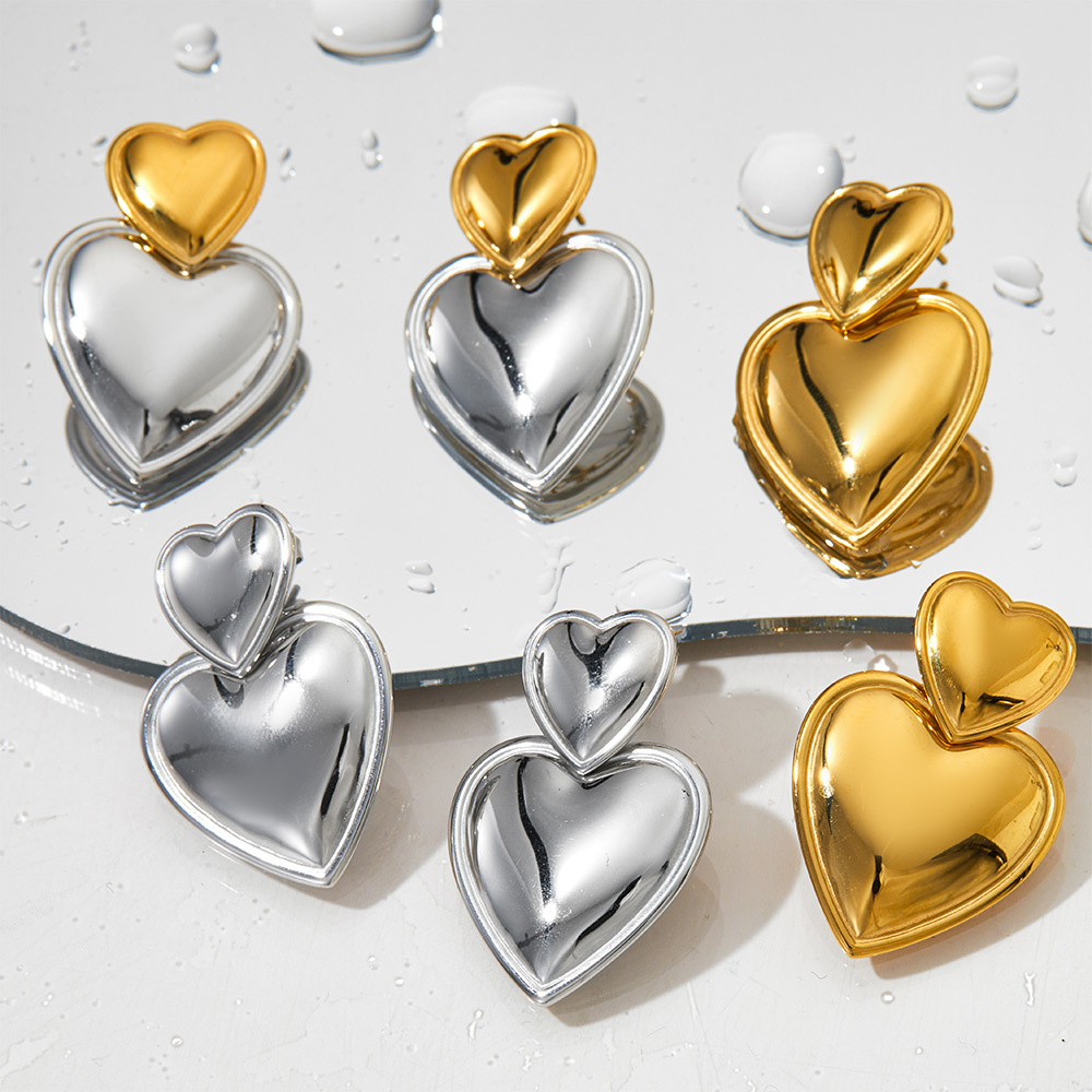 1 Pair Simple Style Heart Shape Polishing Plating 304 Stainless Steel 16K Gold Plated White Gold Plated Gold Plated Drop Earrings display picture 3