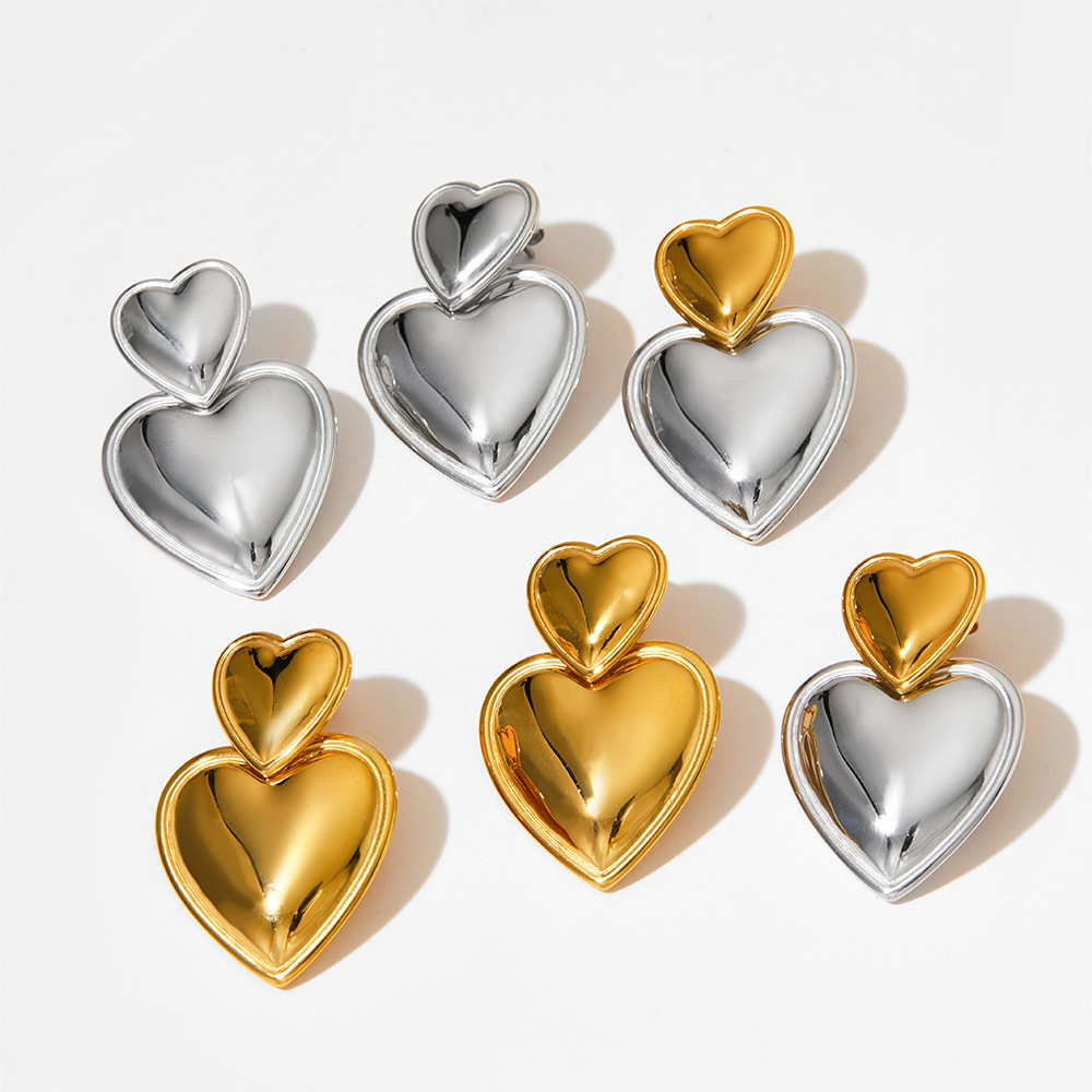 1 Pair Simple Style Heart Shape Polishing Plating 304 Stainless Steel 16K Gold Plated White Gold Plated Gold Plated Drop Earrings display picture 5
