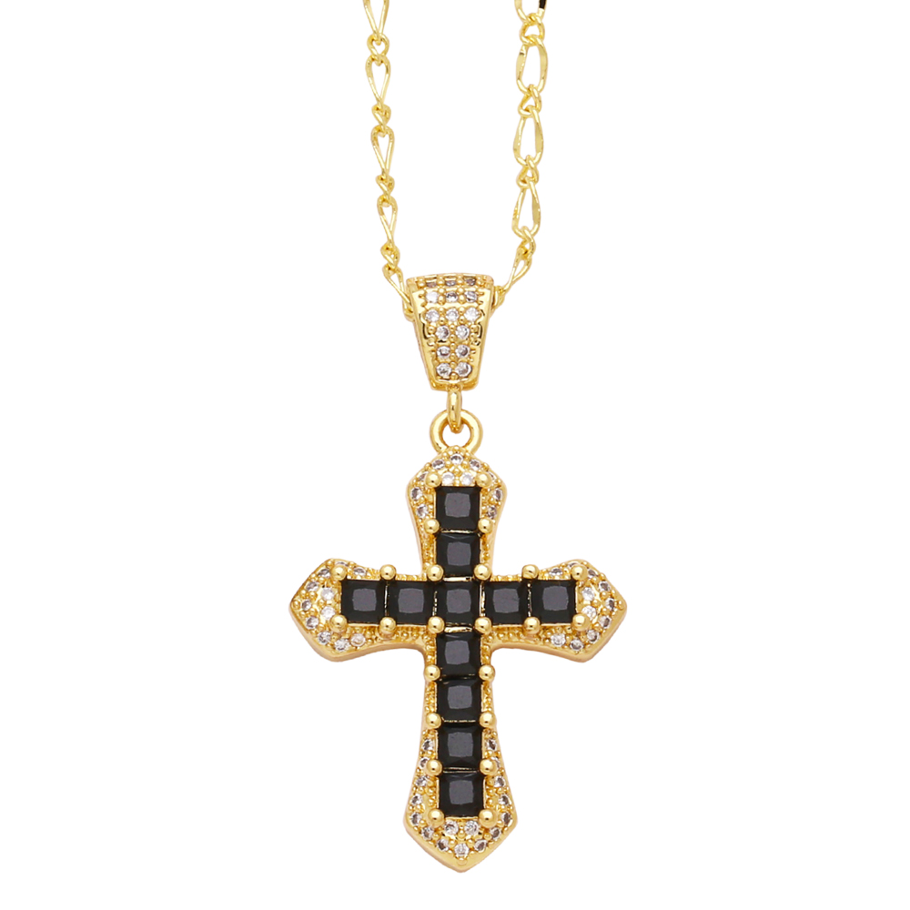 Einfacher Stil Kreuzen Kupfer Überzug Inlay Zirkon 18 Karat Vergoldet Halskette Mit Anhänger display picture 5
