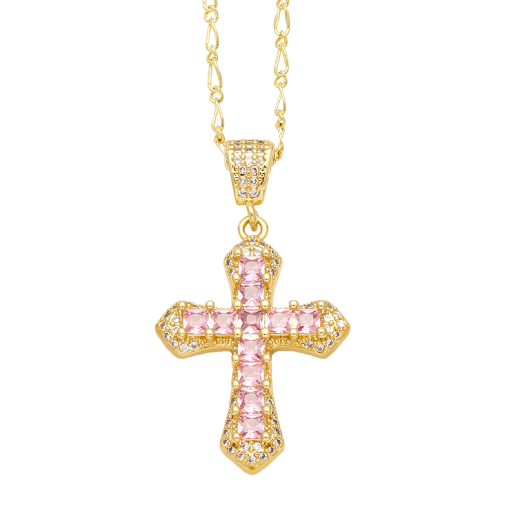 Simple Style Cross Copper Plating Inlay Zircon 18k Gold Plated Pendant Necklace display picture 8
