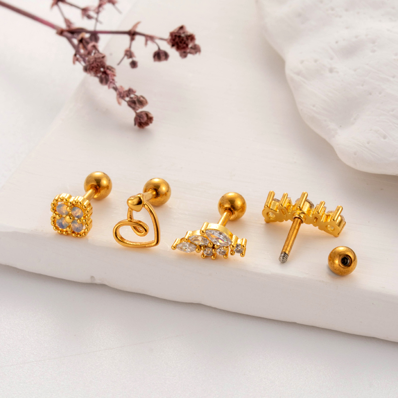 1 Piece Ear Cartilage Rings & Studs Simple Style Classic Style Pentagram Heart Shape Flower 316 Stainless Steel  Copper Plating Inlay Zircon display picture 3