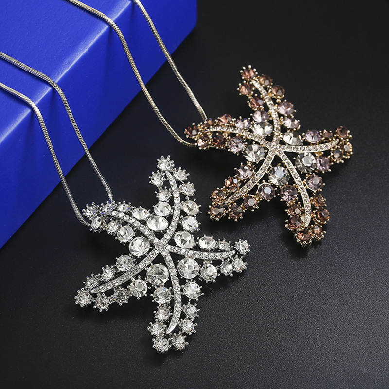 Lady Starfish Alloy Glass Copper Artificial Rhinestones Women's Sweater Chain display picture 2