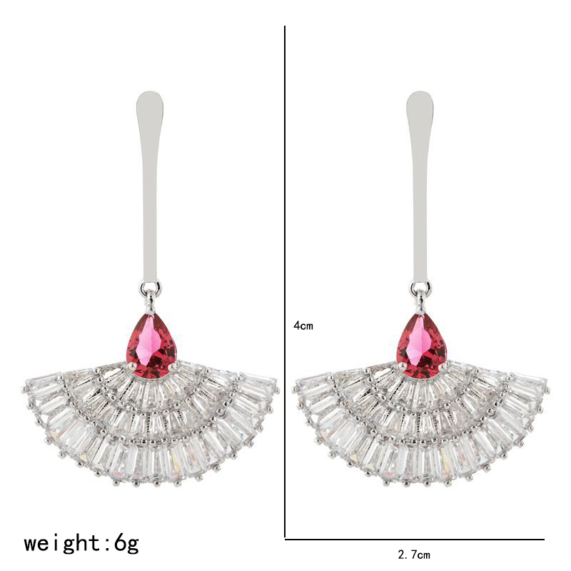 1 Pair Elegant Sector Plating Copper Zircon White Gold Plated Drop Earrings display picture 5