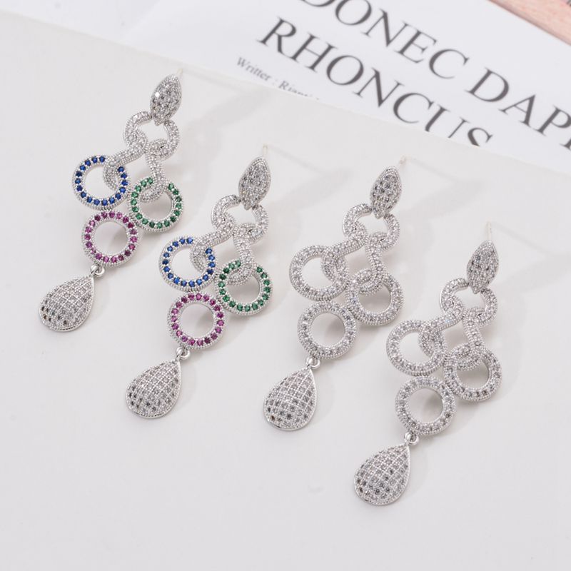 1 Pair Elegant Geometric Plating Copper Zircon White Gold Plated Drop Earrings display picture 1