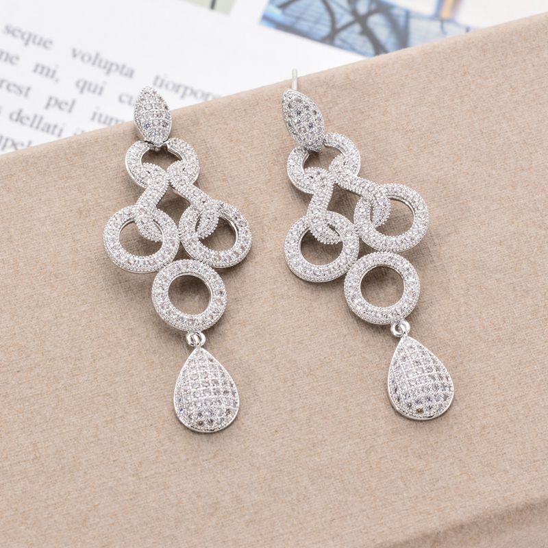 1 Pair Elegant Geometric Plating Copper Zircon White Gold Plated Drop Earrings display picture 4