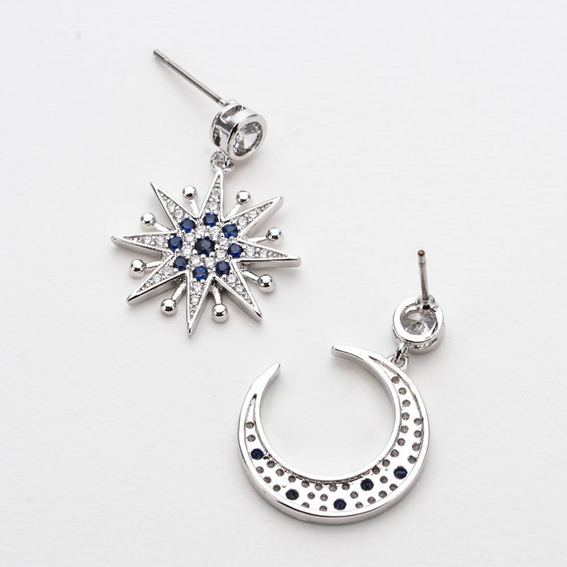 1 Pair Lady Sun Moon Plating Inlay Copper Zircon White Gold Plated Drop Earrings display picture 2