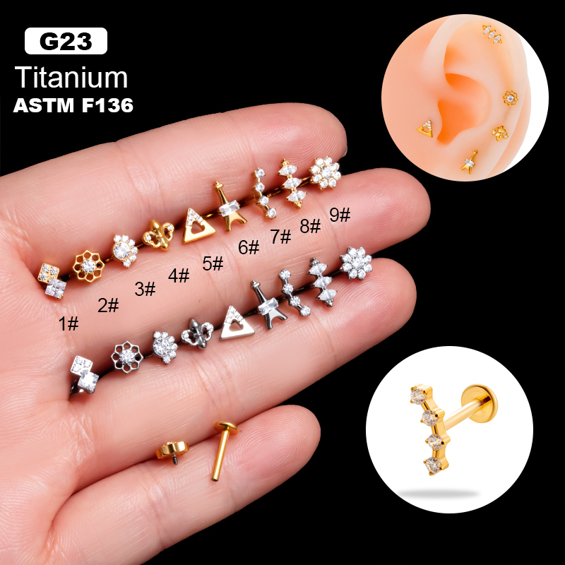 1 Piece Ear Cartilage Rings & Studs Simple Style Flower Pure Titanium Plating Inlay Zircon display picture 1